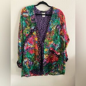 Vintage Carole Little Top Blouse Retro Patchwork Artsy Teacher XL